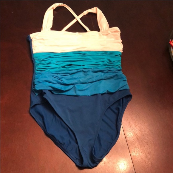 Other - Blue and White Rouched One Piece Swim Suit